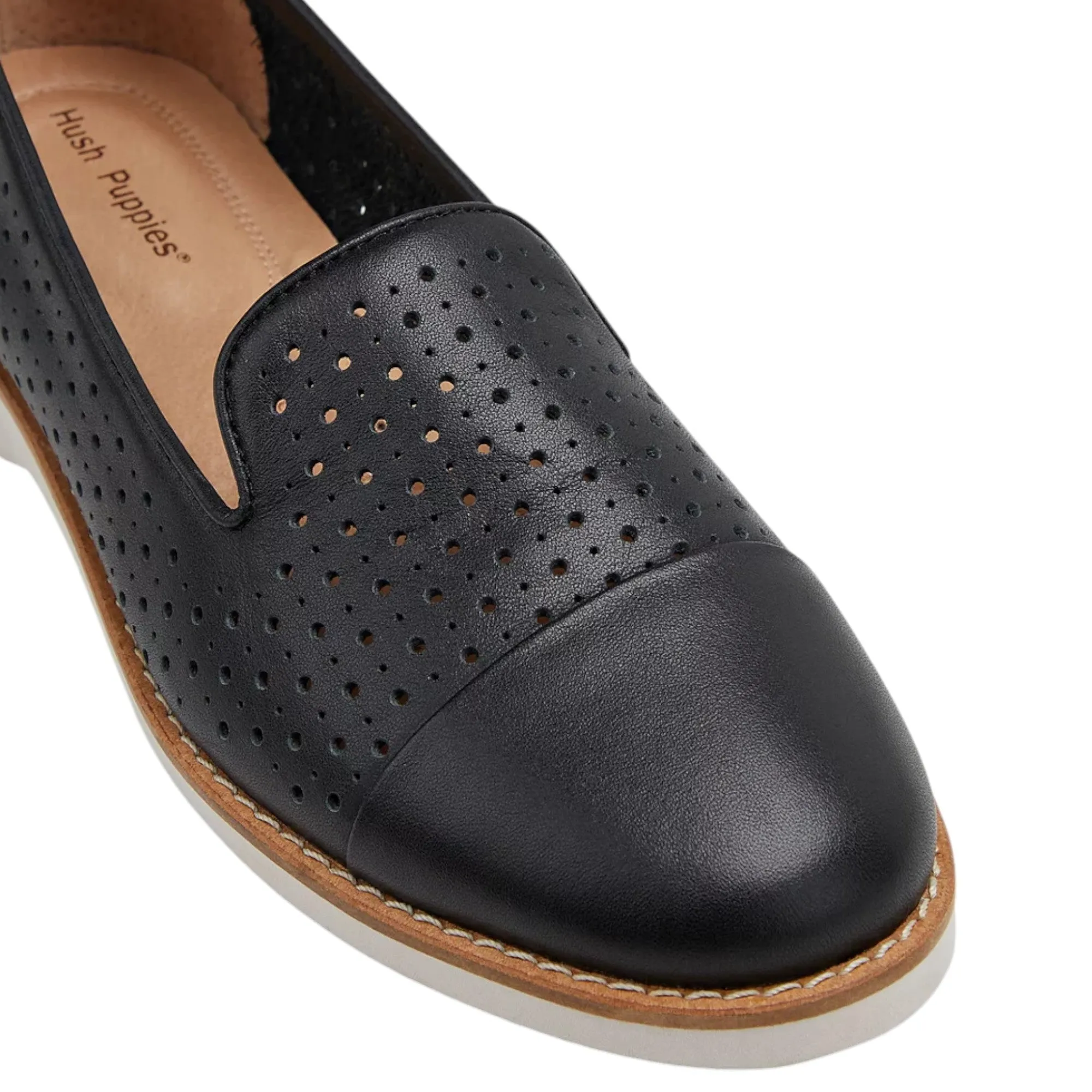 Womens Hush Puppies Demi Black Flats Casual Leather Shoes
